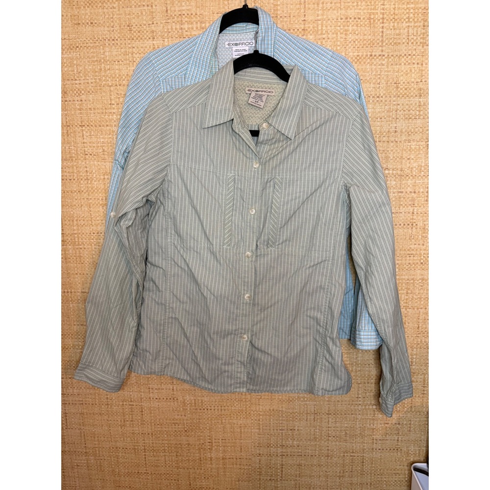 ExOfficio Womens Plaid‎ Button Down Hiking Shirts Roll Tab Sleeve Lot of 2 Small